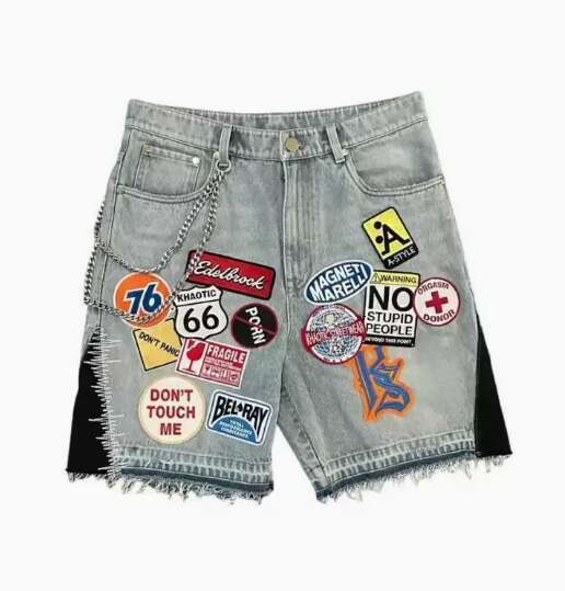New 2024 Youthful Trendy Personalized Design Fashion Embroidery Patchwork Embroidered Shorts - Wasteland Style High Street Shorts H260129