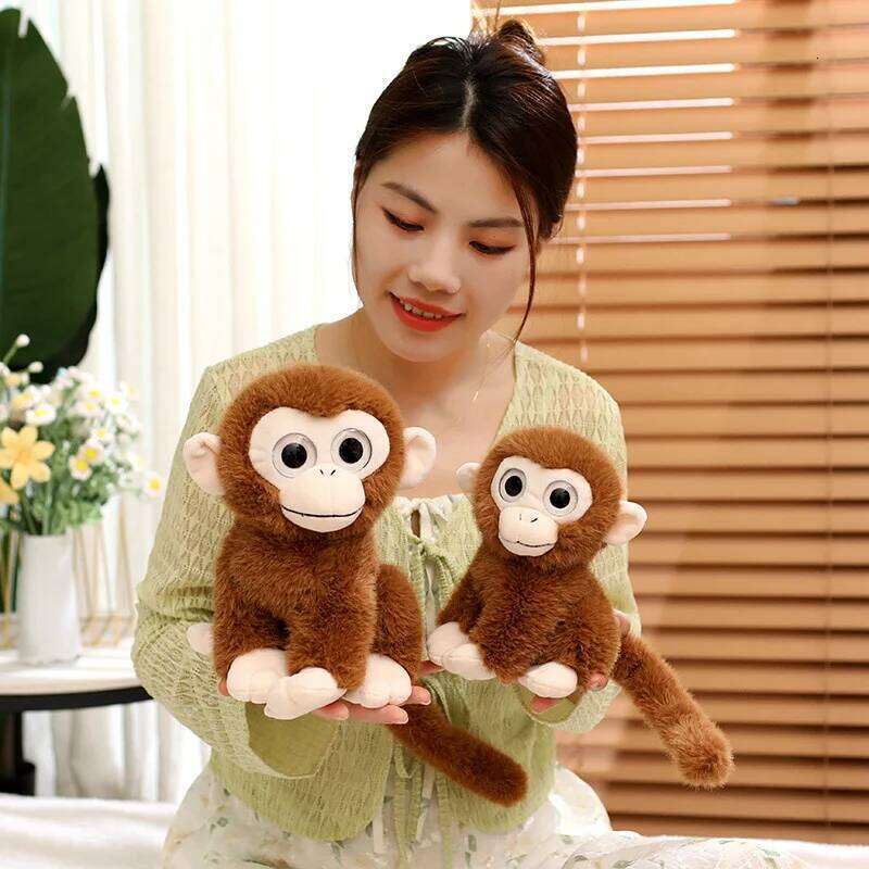 Cute big eye simulation sitting posture little monkey plush doll zoo gifts children's toys Y260128