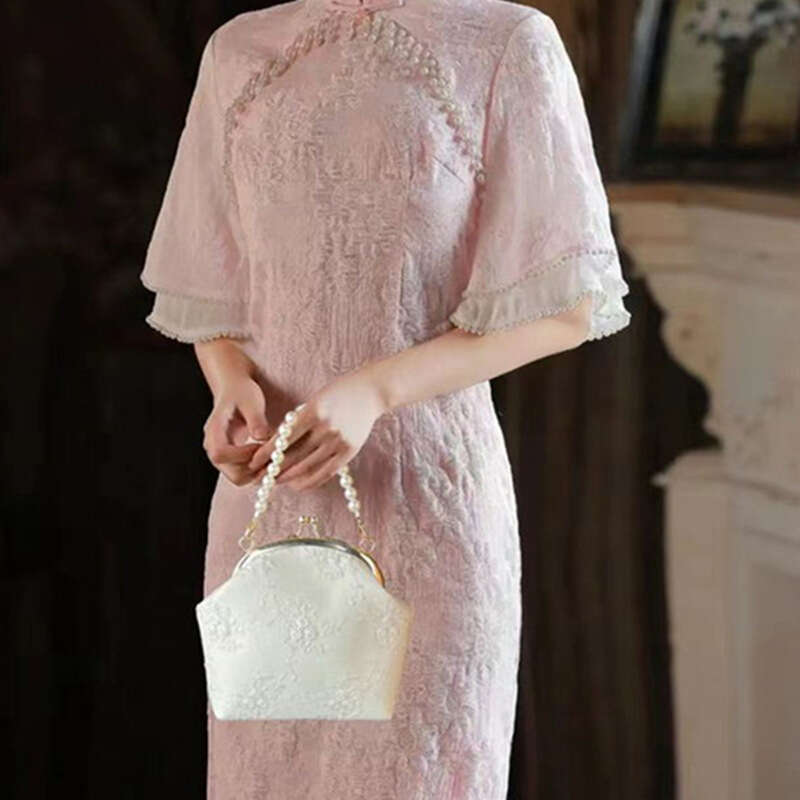 Luxury shoulder bag Hobo retro lace mouth gold bag fabric handmade three-dimensional embroidery flower handbag with qipao bag women's small bag S