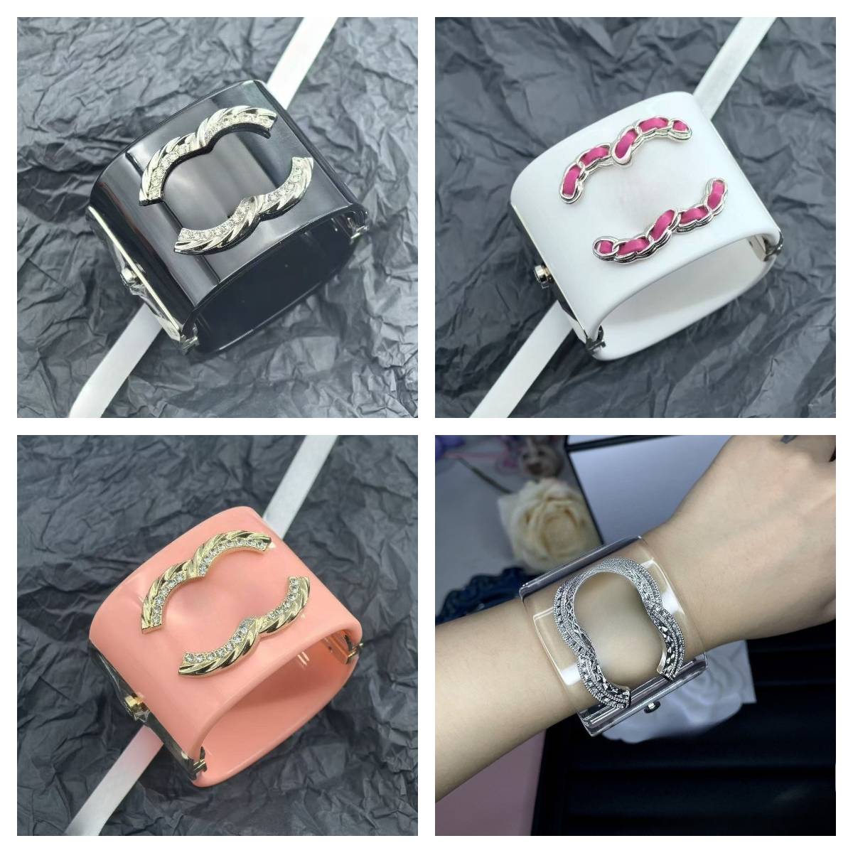 New luxury designer bracelet bangle for Fashion Women jewelry Accessories Bangles Bracelets clear black pink color with retail box