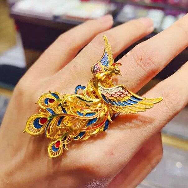2026 New Style Dance Nine Heavens Chinese Palace Gradient Enamel Color Point Phoenix Women's Ring
