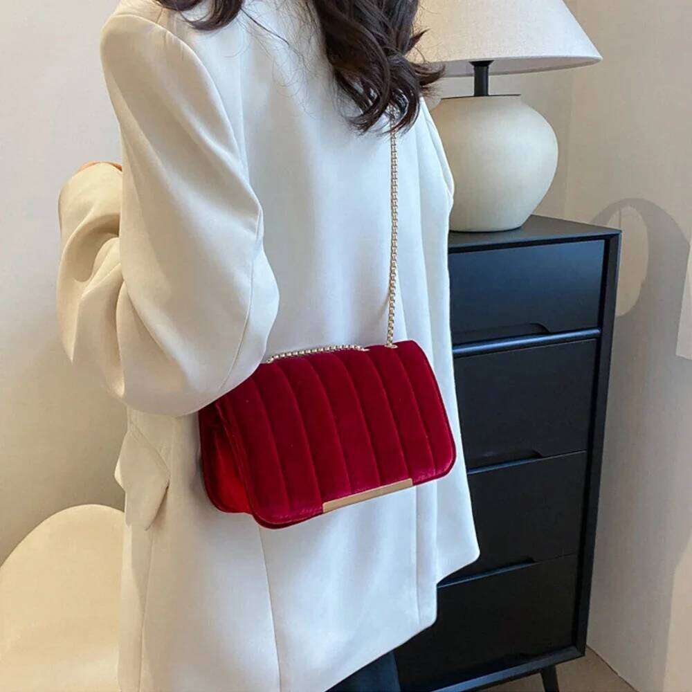 Fashionable Elegant Crossbody for Woman's, Simple Velvet Thread Chain Handbag, Casual Solid Color Shoulder Bag