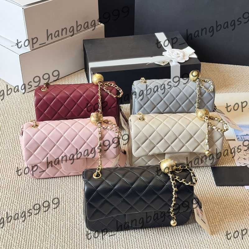 Women Classic Square Handbag Flap Bag Gold Metal Ball Hardware Adjustable Shoulder Chain Diamond Lattice Luxury Card Holder Purse Leather Underarm Bags 20cm