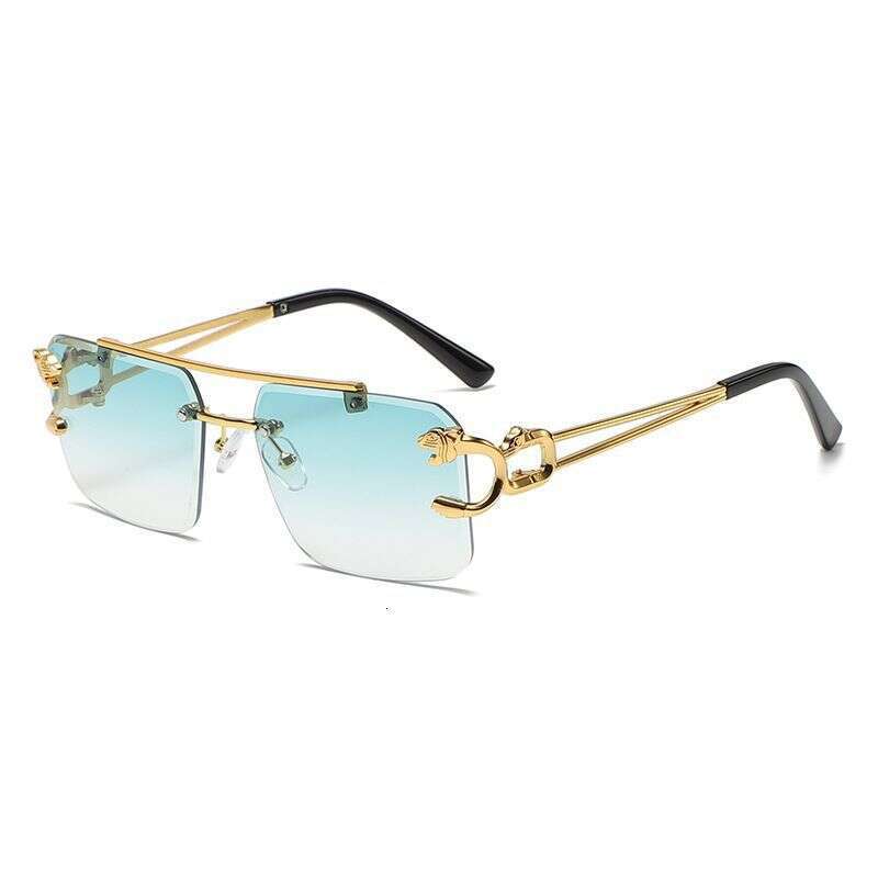 Luxury Sunglasses Light Tiger Head Large Frame Metal Square Cut Edge Rimless Retro Bold Style for Driving and Outdoor Gift High Quality 1 Texture