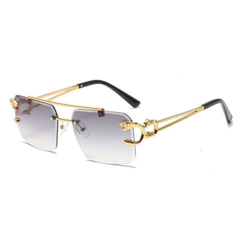 Luxury Sunglasses Light Tiger Head Large Frame Metal Square Cut Edge Rimless Retro Bold Style for Driving and Outdoor Gift High Quality 1 Texture