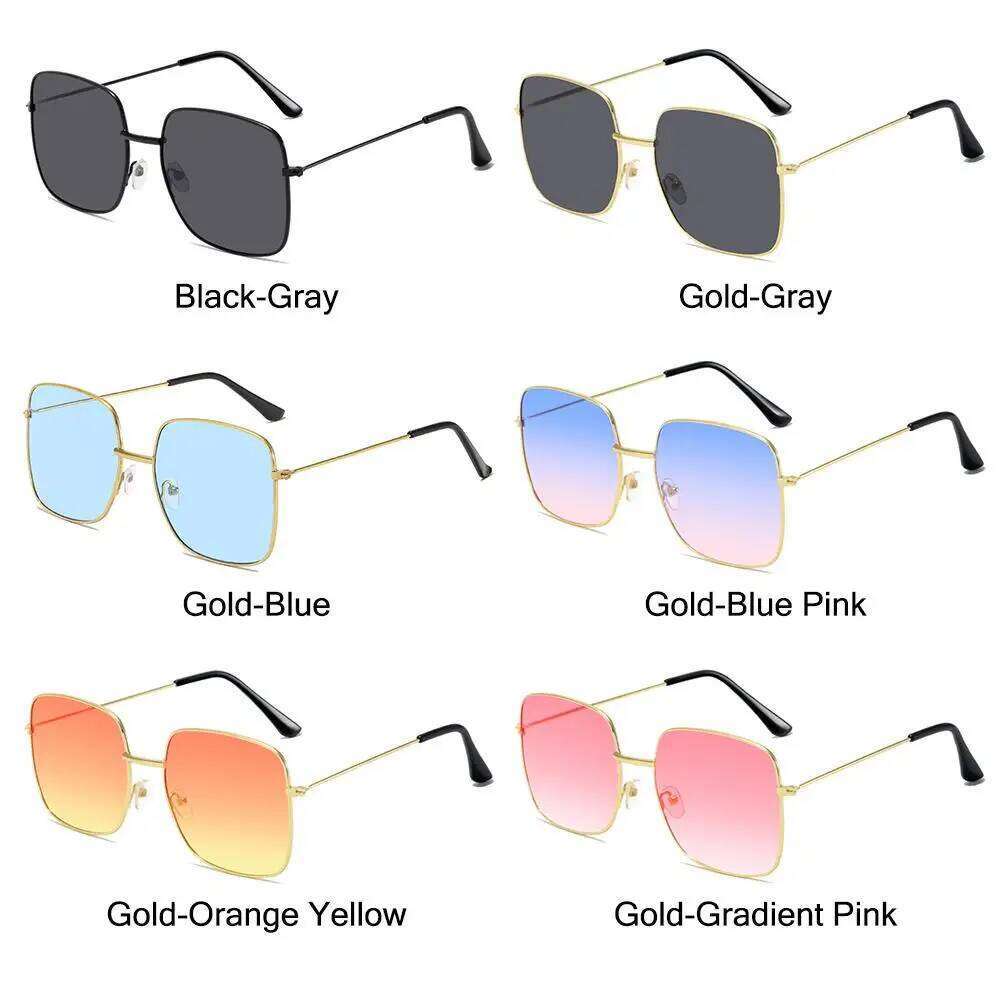 Retro Versatile Metal Square Sunglasses Large Frame Korean Style Ocean Lens Shades UV Protection Sun Glasses for Women & Men H260129
