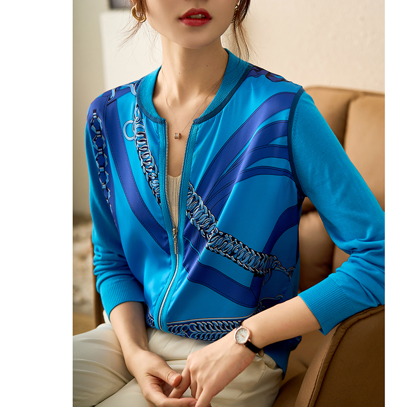 Short Jacket Baseball Jacket Zipper Shirt Thin Womens 2023 Spring Printed Spliced Design Knitted Jacket 250723