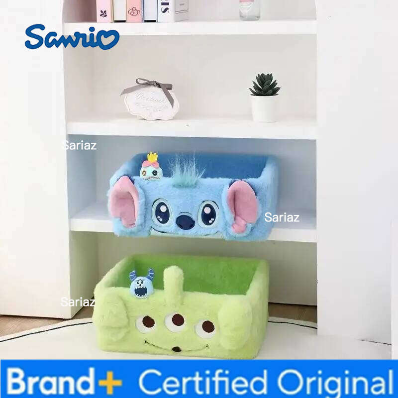 Sanrio Hobby Stitch Alien Cartoon Plush Desktop Basket Cosmetics and Miscellaneous Organizer Storage Box Birthday Gift H260129
