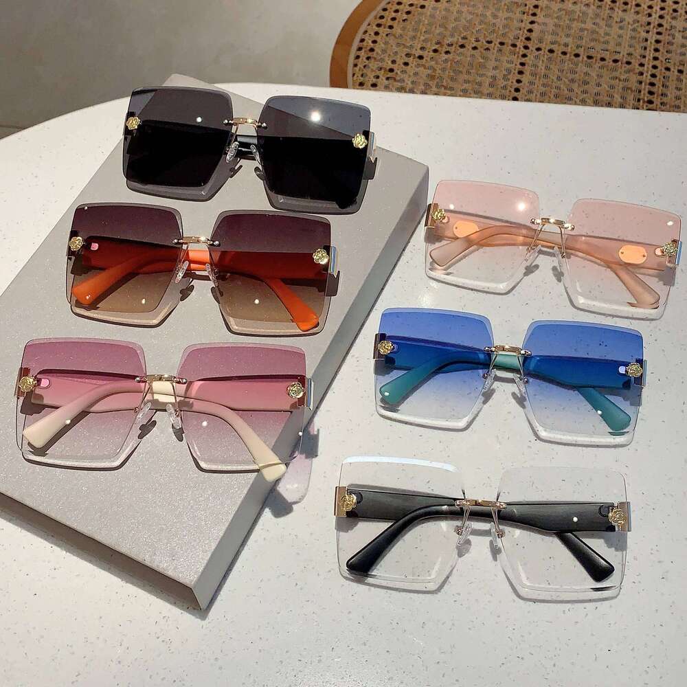 KAMMPT Rimless Square Sunglasses 2024 New Oversized Stylish Gradient Multicolor Eyewear Trendy Women Brand Design Vintage Shades H260129