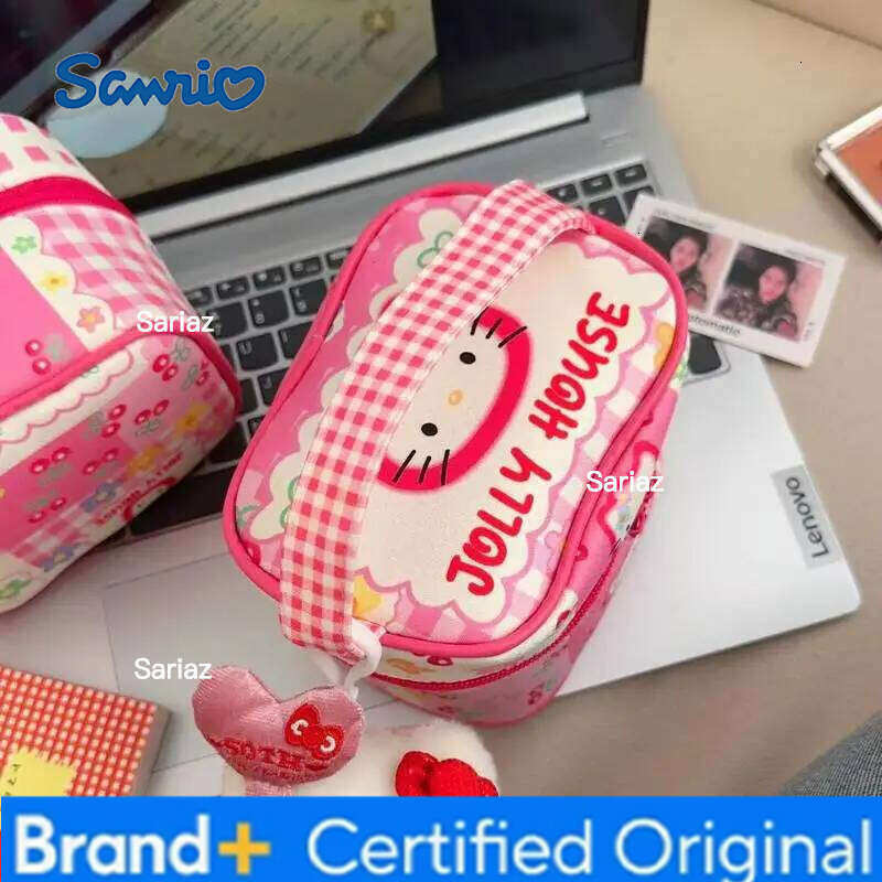 Sanrio High Aesthetic Makeup Women Adorable Pink Cat Cosmetic Storage Bag Travel Handbag Girl'S Heart Cosplay Accessories H260129