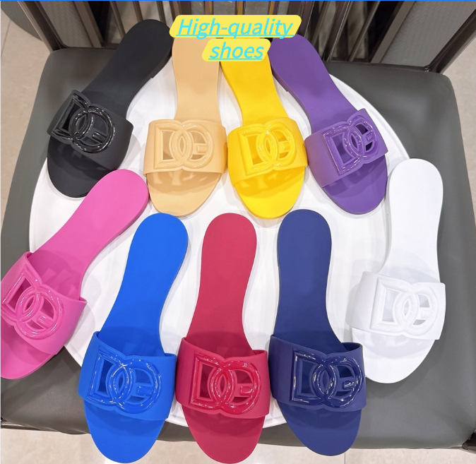 Designer Sandals Slides Interlocking Slippers Women Flat Beach Jelly Script Orange Purple Yellow Fall Mules Outdoor Waterproof Luxury Sandals Summer 7777