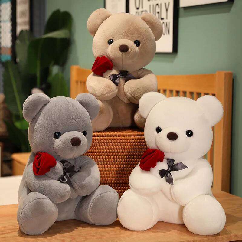 New cartoon rose teddy plush toys for girls Valentine's Day gift bear pillow Y260128