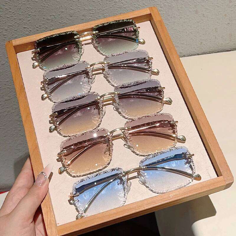 KAMMPT Rimless Square Sunglasses Men Fashion Vintage Gradient Casual Shades Women Trendy Luxury Brand Design Decor Sun Glasses H260129
