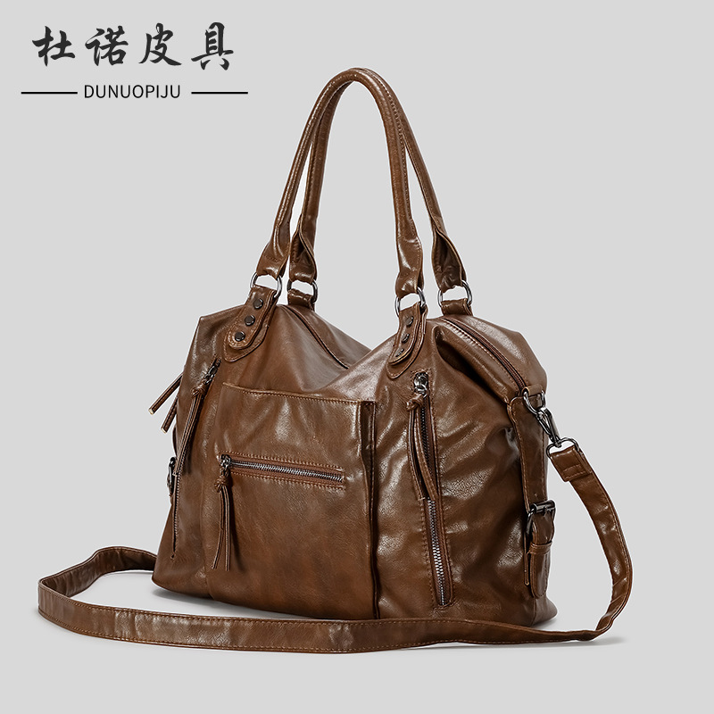 New style women's bag - retro and casual women's motorcycle tote bag made of soft leather, large capacity tote bag Z260129