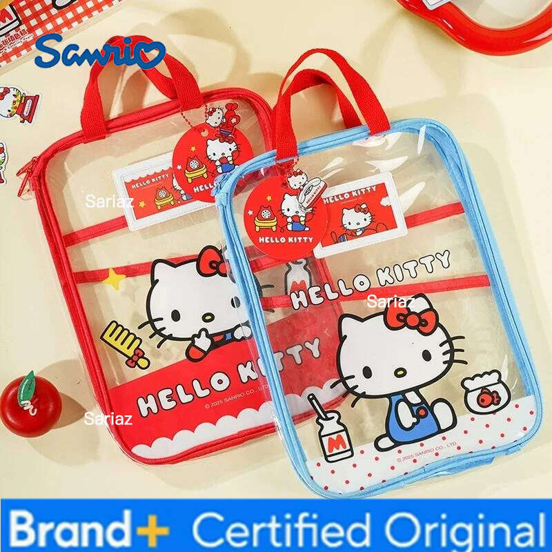 Sanrio 4pcs Anime Hello Kitty large-capacity L-shaped A4 document Kawaii multi-layer classification thickened paper storage bag H260129