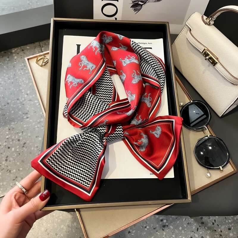 Imitation Silk Women's Scarf Exquisite Pony Satin Double Layer Versatile Internet Celebrity Long Ribbon Bag Tie