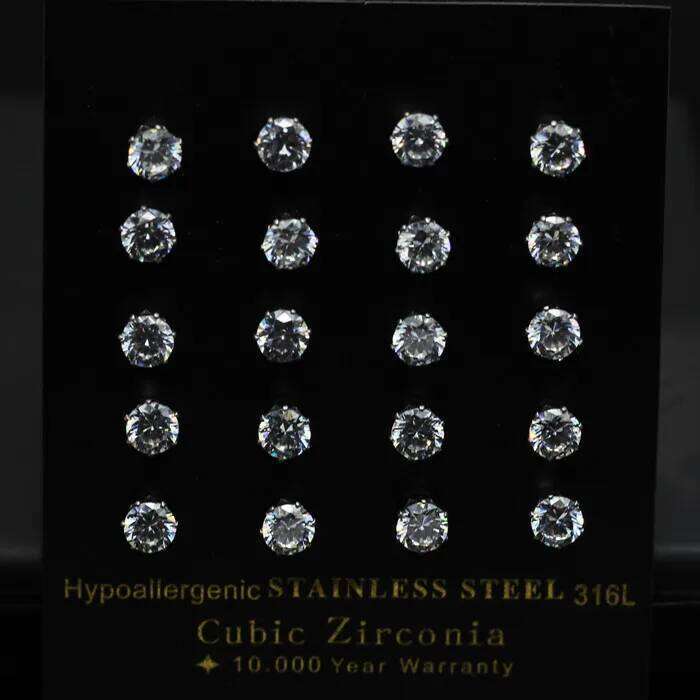 LUXUKISSKIDS Luxury Clearly Round CZ Stud Earrings 10pairs/lot Sets For Woman Man Stainless Steel Silver Color Fashion Jewelry 26W0129
