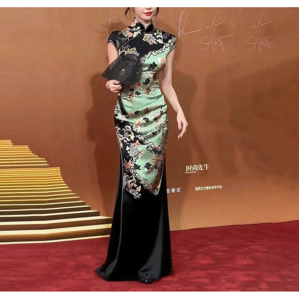 Summer Fashion Women's Clothing Yi Meng Ling Same New Chinese Style Improved Version Slim Fit Cheongsam Dress LEEGO LENS