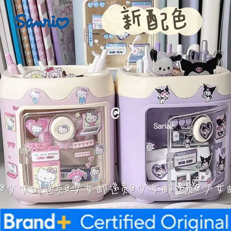 Sanrio Kawaii Desktop My Melody Kuromi Cinnamoroll Diy Sticker Box Makeup Brush Storage Tube Pen Holder Gift H260129 H260129