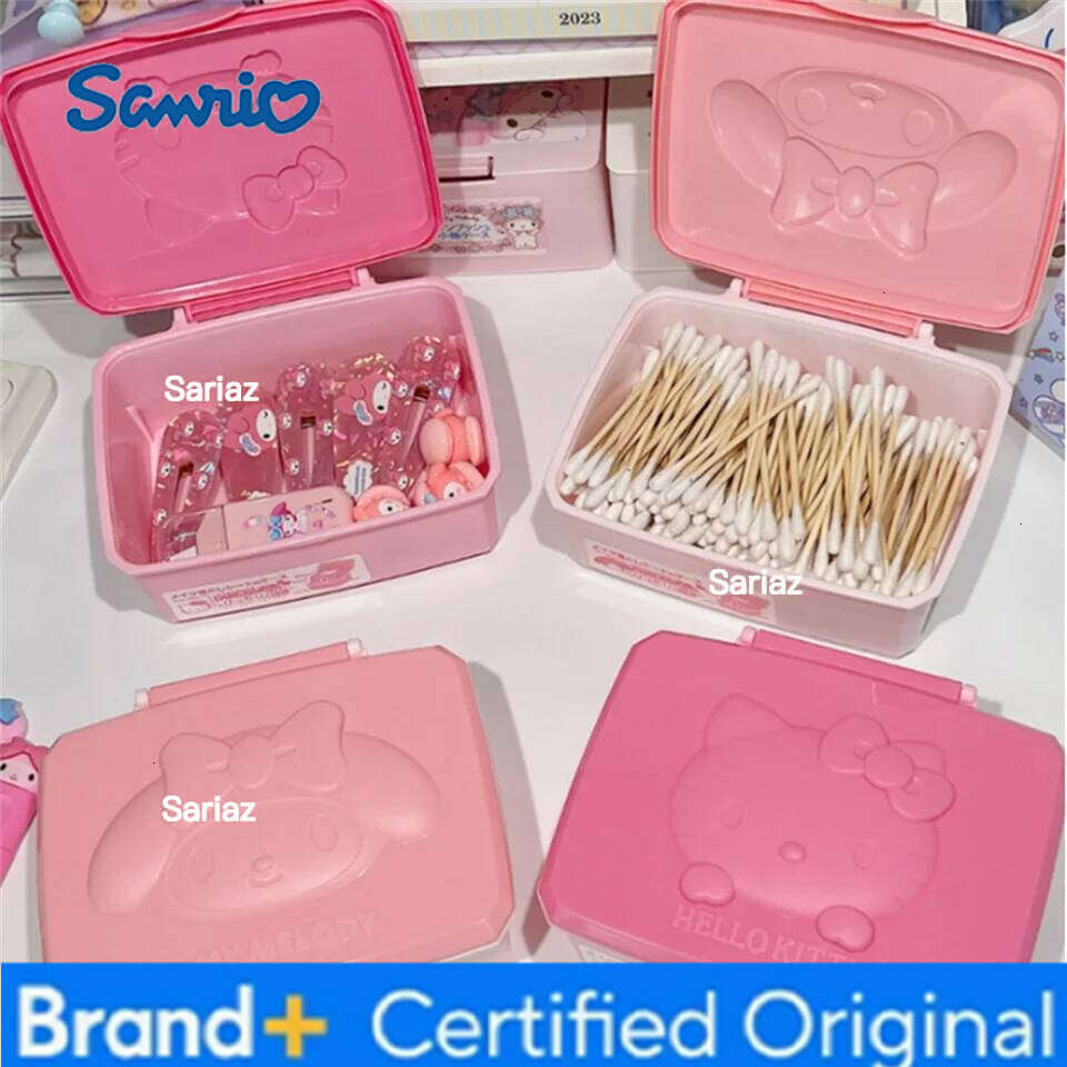 Sanrio Hello Kitty Melody Storage Box Cartoon Kt Cat Flip Cover Swabs Cotton Pads Stationery Sticker Organisation Gifts H260129 H260129
