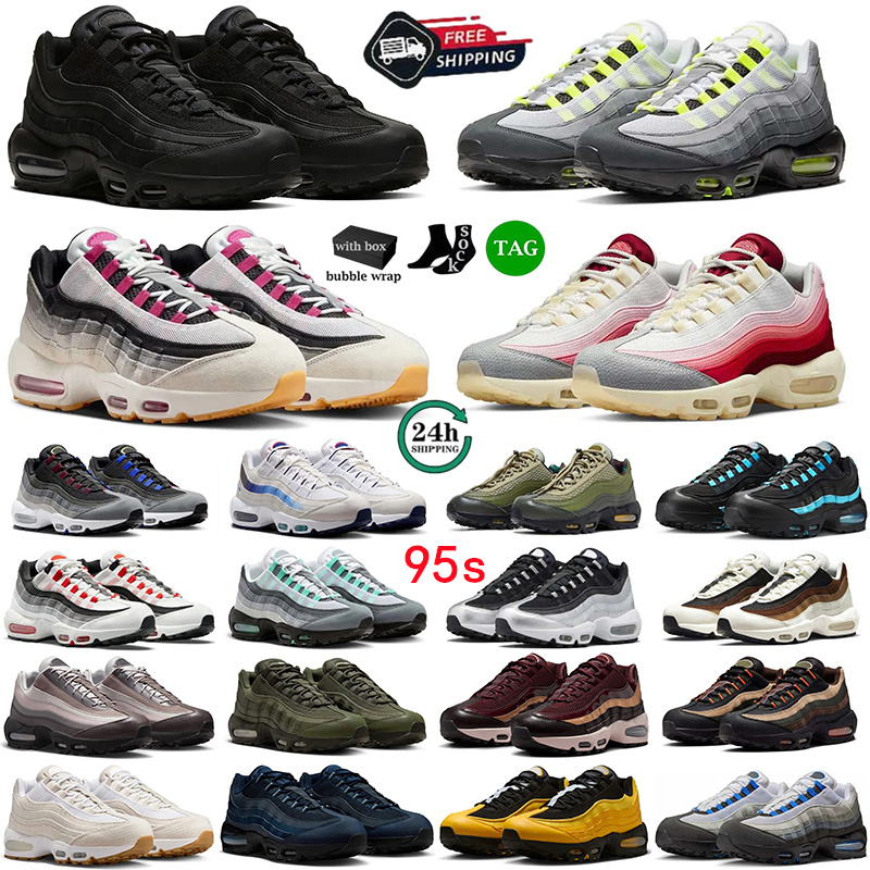With box 95s Running Shoes Sneakers Fashion Triple Black White Neon Yellow Cool Grey Olive Midnight Navy Designer 95 Trainers Outdoor Sport Men Sneakers Size 36-46