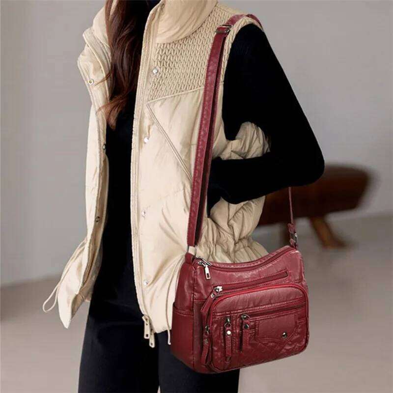 Fashionable Four Seasons Soft Leather Pocket Cross Bags, Multi Layer Zipper Pouch Single Shoulder Bag for Women Daily Use XJ260129