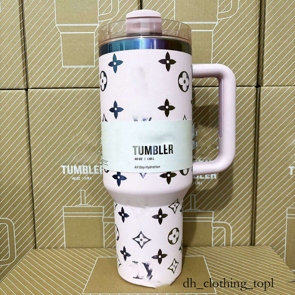 Stanleycup Blue Magnolia Tumblers Pink Rose Luxury designer design Floral stanley Cups Double Mugs Stainless Steel Tumbler Cups Big Capacity Water Bottles 960