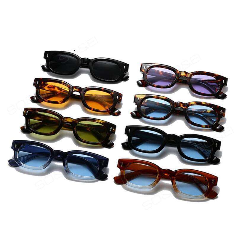 SO&EI Retro Small Square Candy Color Sunglasses Women Fashion Trending Rivets Men Leopard Sun Glasses Shades UV400 H260129