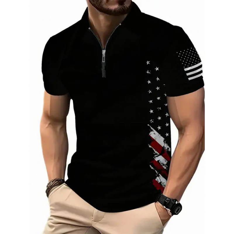 Luxury Brand Designer Clothes 2025 Hot Sale New Summer High-End Business Trendy Brand 3D Digital Print Turn-Down Collar Mens Zipper Polo Shirt