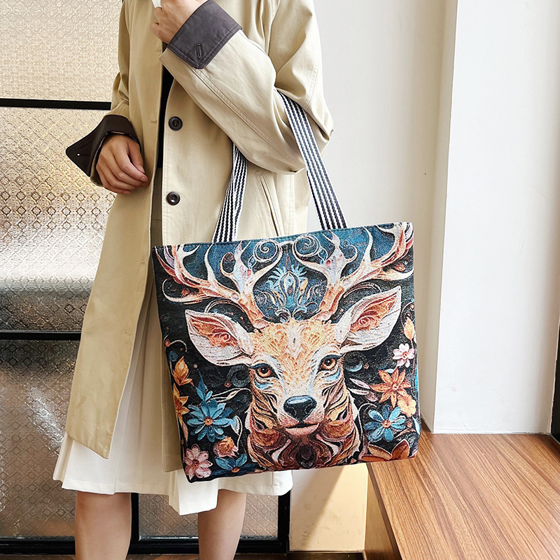 designer Autumn New Bag Ethnic Style 3D Embroidered Butterfly Canvas Bag Women Bag Embroidery Craft Large Tote Bag