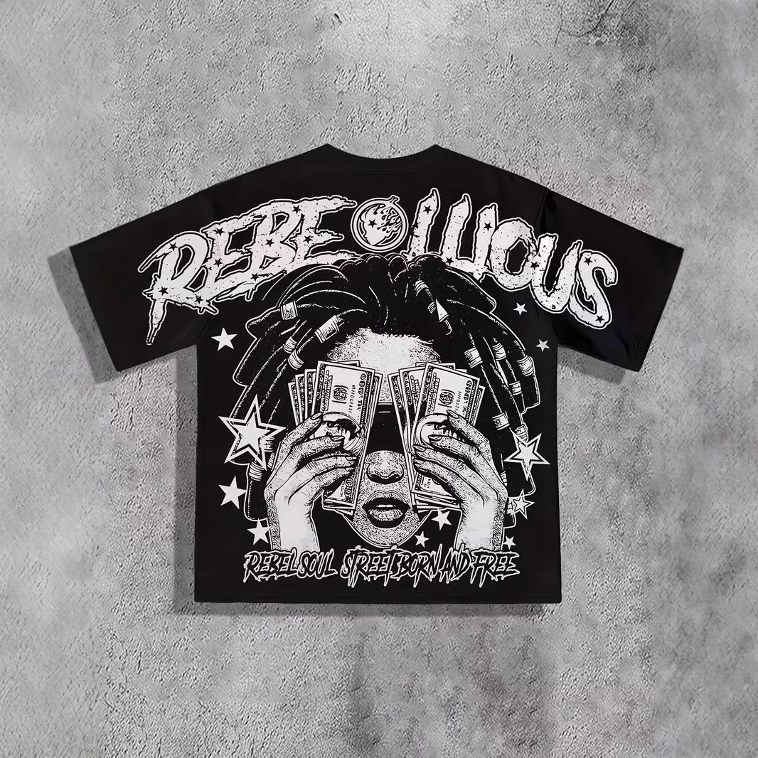 Mens T-Shirt Urban Art Print Streetwear Loose Breathable Short Sleeve Casual Designer Clothes
