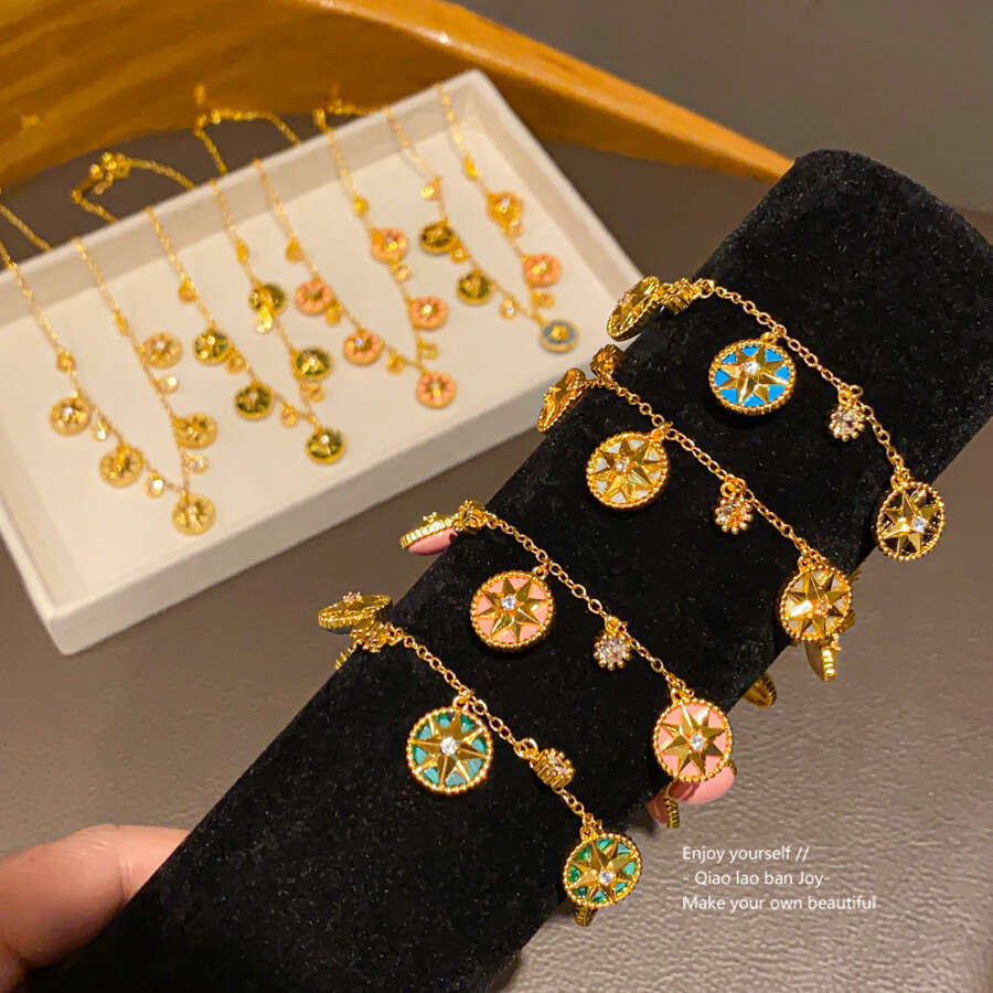 Designer Zircon Mother-of-Pearl Bracelet Geometric Instagram-Worthy Niche Jewelry Hexagram Delicate Collarbone Chain Luxury-Inspired High-End Necklace