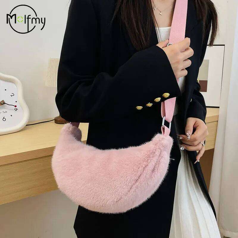 Soft Plush Shoulder Underarm Fluffy Solid Color Bags Purse Autumn Winter Handbag Women Lady Fashion Storage Pouch 2025 New