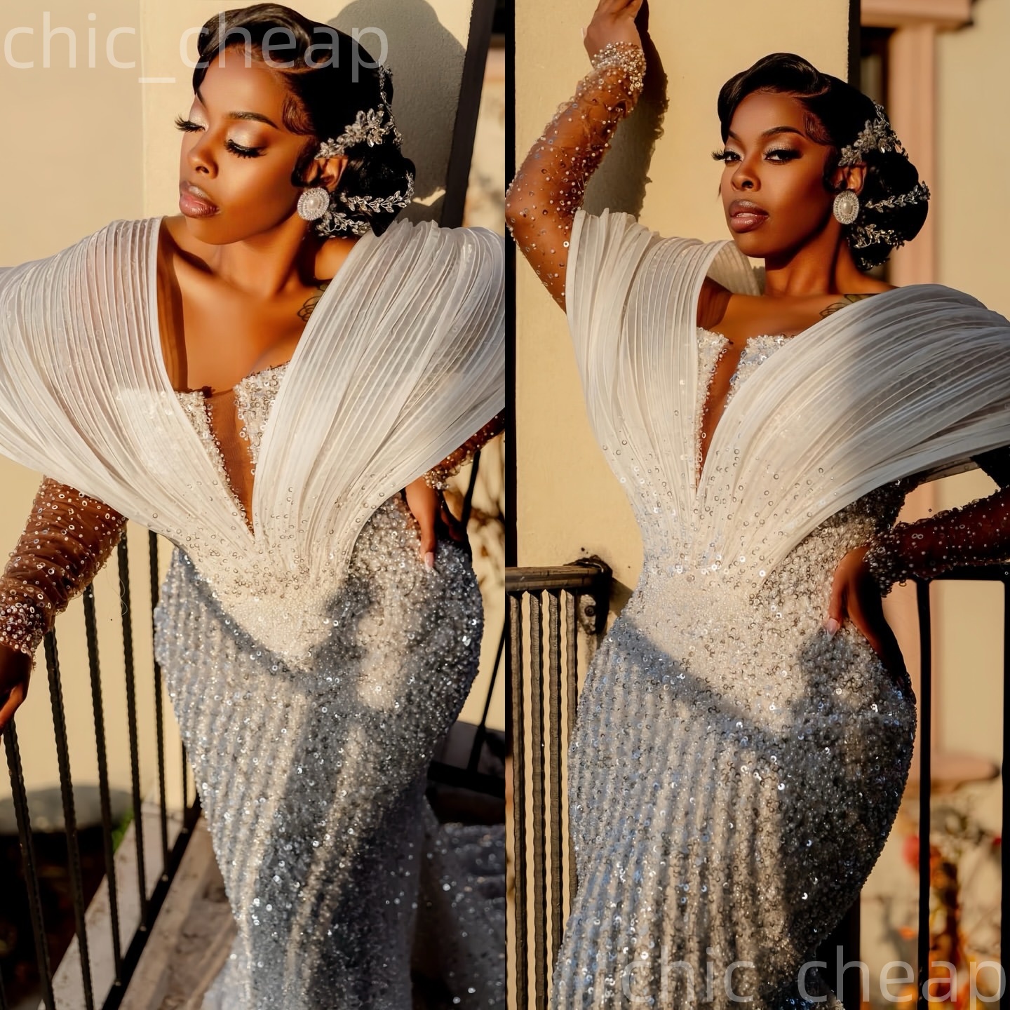 Aso Ebi Ivory Mermaid Prom Dresses 2026 Pearls Beaded Portrait Sequined Evening Formal Party Second Birthday Engagement Gowns Plus Size Dress For Spec