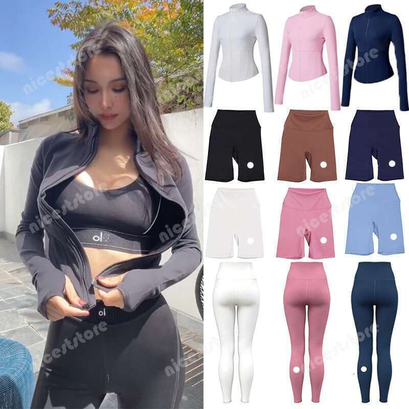 Designer Airbrush Corset Full Zip Jacket Alosetitys Sets Women Jacket Legging Set Gym Yoga Workout Clothes Alosetitys Jacket Set High Elastic Shorts Pant Gym Wear