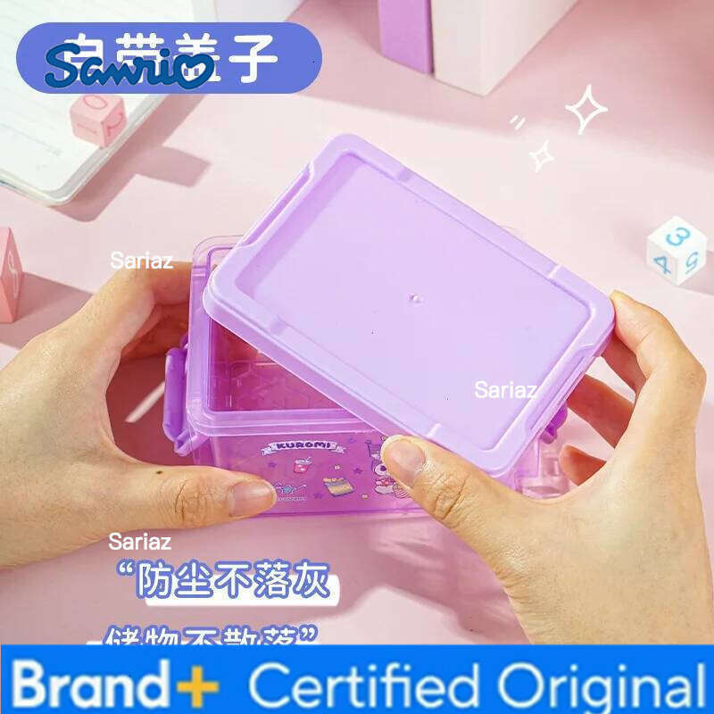 Sanrio Kawaii Cinnamoroll Three Layers Storage Kuromi My Melody Desktop Cosmetic Jewelry Snack Folding Plastic Box Girls H260129