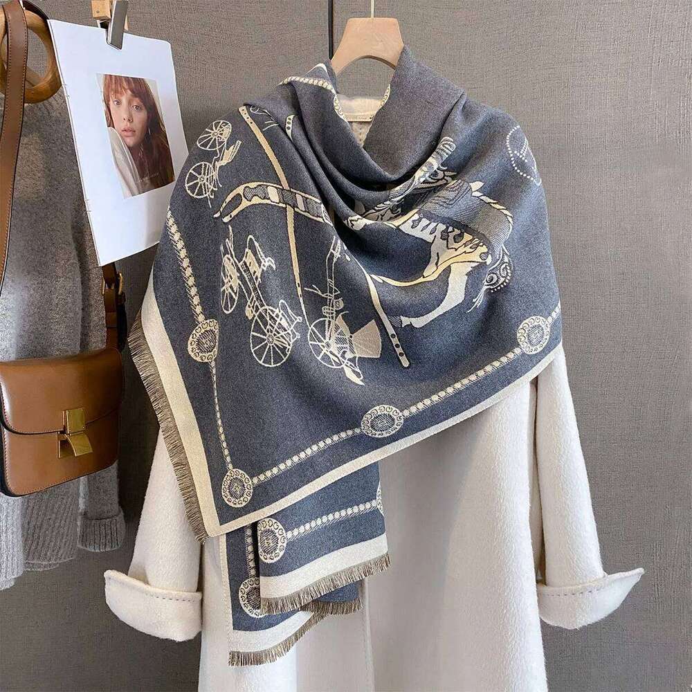 Autumn Winter Elegant Horse Print Shawl Wrap Women Luxury Cashmere Scarf Femme Thick Warm Stoles Long Blanket 26Y0129 - view 5