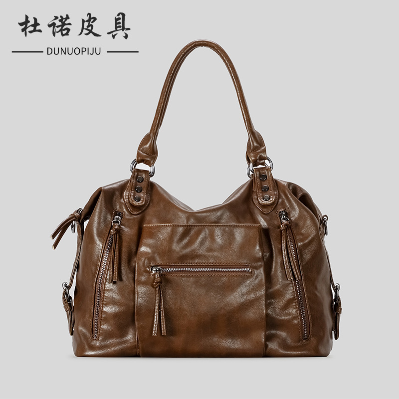 New style women's bag - retro and casual women's motorcycle tote bag made of soft leather, large capacity tote bag Z260129