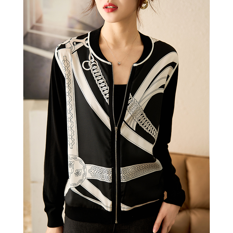 Short Jacket Baseball Jacket Zipper Shirt Thin Womens 2023 Spring Printed Spliced Design Knitted Jacket 250723