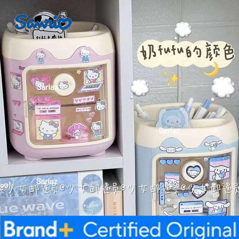 Sanrio Kawaii Desktop My Melody Kuromi Cinnamoroll Diy Sticker Box Makeup Brush Storage Tube Pen Holder Gift H260129 H260129
