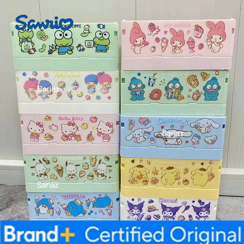 Sanrio Ins Kuromi Cinnamoroll Desktop Plastic Baskets Organizer Box Folding Stackable Toy Storage Basket with Handle H260129