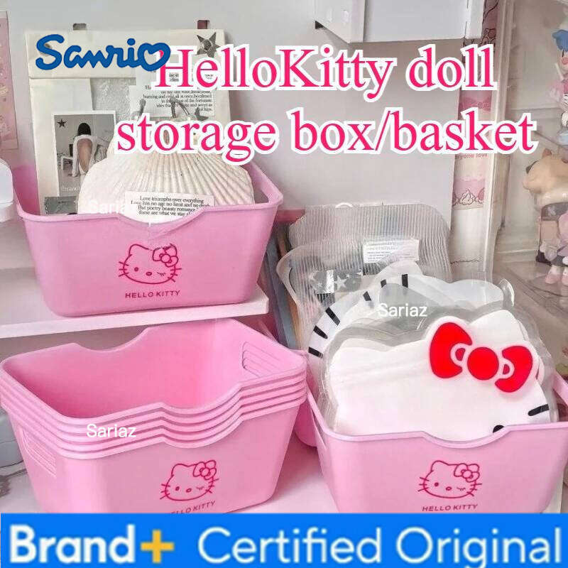 Sanrio New HelloKitty Doll Room Desktop Decoration Small Box Cartoon Cute KT Peripheral Girls Cosmetics Headband Storage Basket H260129