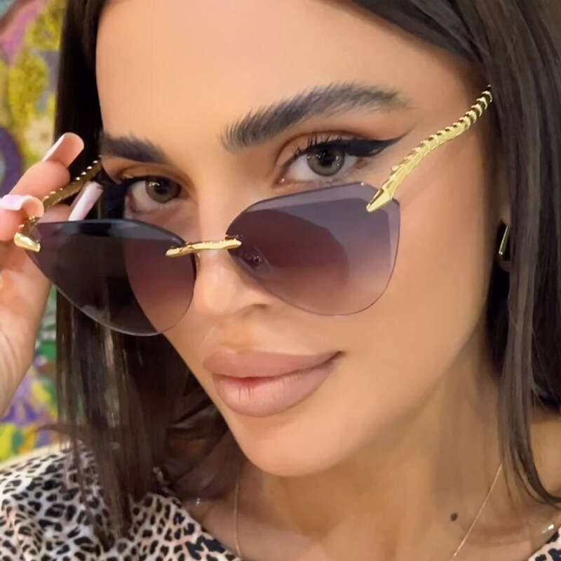 Fashion Snake Sunglasses Leg Rimless Cut Edge Cat 1 Eye European American Style for Driving Outdoor Unisex Gift High Quality Texture