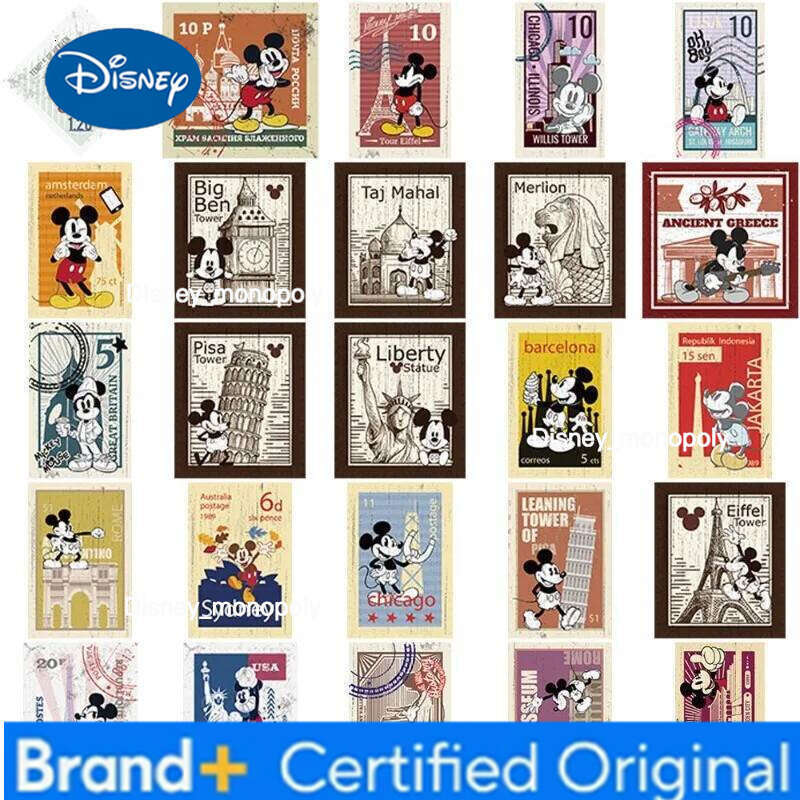 Disney New Mickey Minnie Anime Peripheral Cartoon Cute Retro Ticket Secondary Creative Stamps Decorative Stickers Gift H260129
