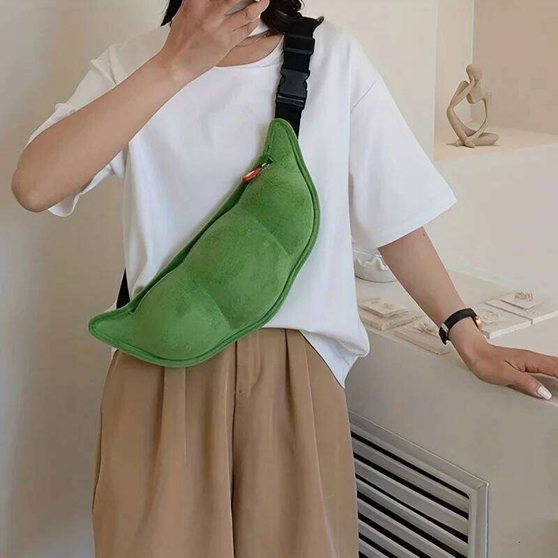 Creative Pea Shaped Fanny Pack, Funny Plush Chest Purse, Cartoon Design Crossbody Bag, Daily Bags for Outdoor Travel To Work XJ260129