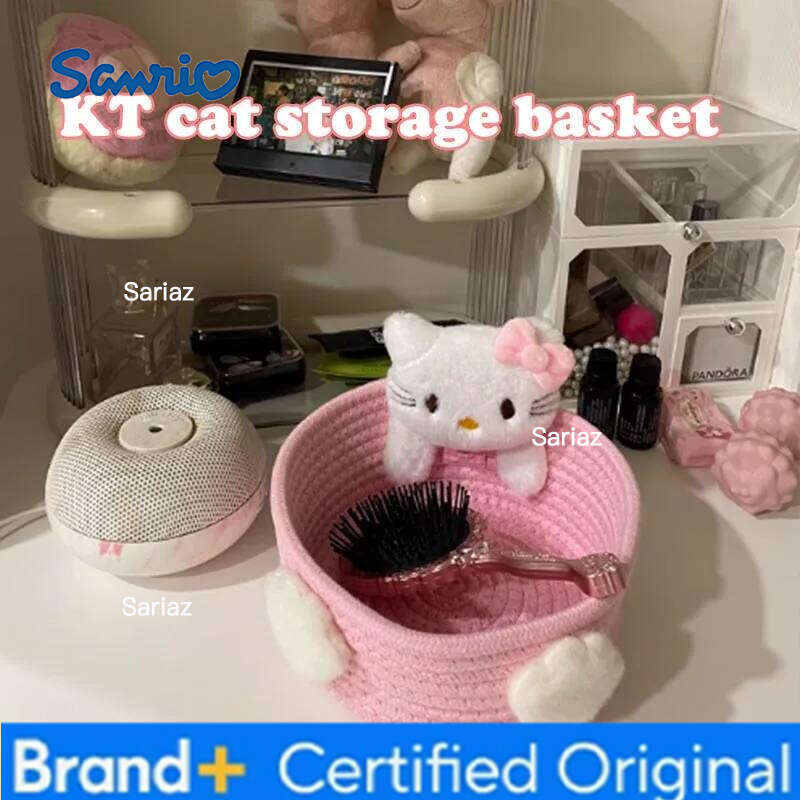 Sanrio Cute KT Cat Shaped Storage Basket Kawaii Desktop Organizer for Snacks Cosmetics Girls Room Pastel Home Decor H260129 H260129