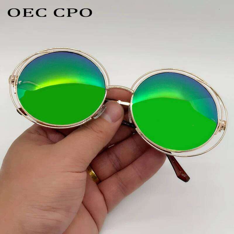 OEC CPOVintage Round Sunglasses for Women Fashion Metal Big Frame Sun Glasses Female Goggles Oculos De Sol H260129