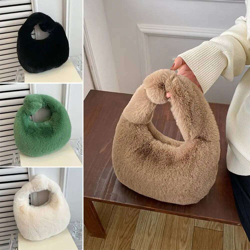 Fur Handbags Women's Small Half Moon Bag Warm Plush Wrist Bags Fashion Furry Short Handle Clutch Cute Ladies Coin Purses XJ260129
