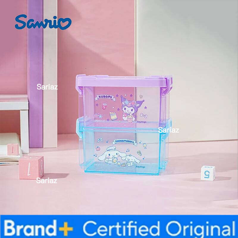Sanrio Kawaii Cinnamoroll Three Layers Storage Kuromi My Melody Desktop Cosmetic Jewelry Snack Folding Plastic Box Girls H260129