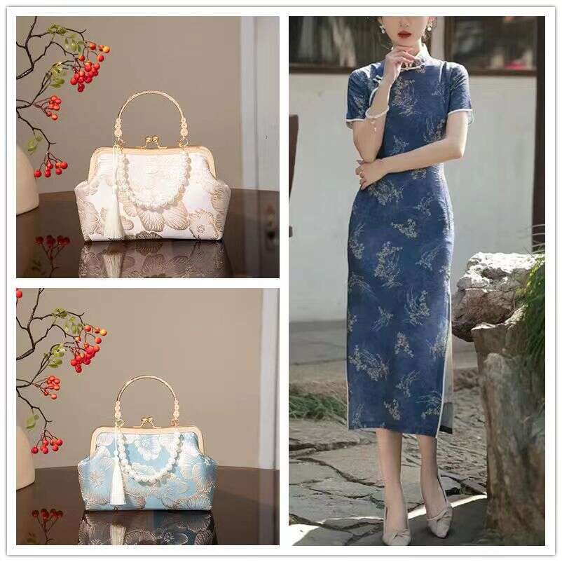 Luxury Hobo New Chinese Rich and Noble Flower Pattern Chinese Style Cheongsam Bag with Hanfu Skirt Single Shoulder Cross Shoulder Handbag SENYY